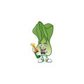 Happy bok choy with beer cartoon character design