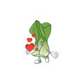 Happy bok choy cartoon character mascot with heart