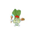 Happy bok choy painter cartoon icon with brush