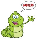 Happy Book Worm Cartoon Mascot Character Waving For Greeting Royalty Free Stock Photo