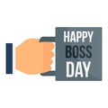 Happy boss day cup icon, flat style