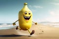 A happy bottle of lemonade at the beach created with generative AI technology Royalty Free Stock Photo