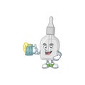 Happy bottle with pipette mascot style toast with a glass of beer