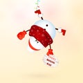 Happy Boxing Day. Cute snowman with hanging upside down .