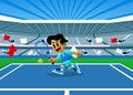 Happy Boy Athlete Playing Tennis Cartoon