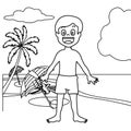 Happy boy in beach coloring page Royalty Free Stock Photo