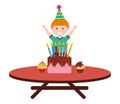 Happy boy birthday cake with candles on table Royalty Free Stock Photo