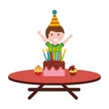 Happy boy birthday cake with candles on table Royalty Free Stock Photo