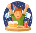 Happy boy and a birthday cake. Vector Royalty Free Stock Photo