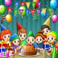 Happy boy blowing birthday candles with his family and friends Royalty Free Stock Photo