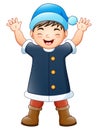 Happy boy in blue santa claus costume