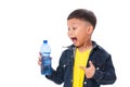 Happy boy with bottle of water