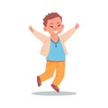 Happy boy. Cartoon child smiling and laughing. Isolated cheerful teenager jumping. School kids friendship. Joyful persons pose and