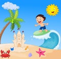 Happy boy cartoon surfing