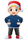 Happy boy cartoon wearing christmas cap Royalty Free Stock Photo