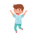 Happy Boy Character Jumping High with Joy and Excitement Vector Illustration Royalty Free Stock Photo