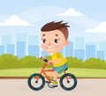 Happy Boy Character Ride Bicycle Outdoor Do Sport Vector Illustration