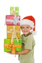 Happy boy at christmas with presents Royalty Free Stock Photo
