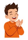Happy boy clapping hands in orange sweater smiling joyfully vector illustration Royalty Free Stock Photo