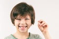 Happy boy demonstrates his first lost milk tooth Royalty Free Stock Photo