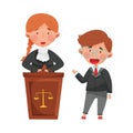 Happy Boy and Girl Characters Playing Lawman and Judge Vector Illustration Royalty Free Stock Photo