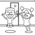 Happy boy and girl coloring page Royalty Free Stock Photo