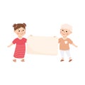 Happy Boy and Girl Holding Banner or Poster with Empty Space Vector Illustration Royalty Free Stock Photo