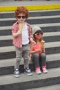 Happy boy and girl with icecream Royalty Free Stock Photo