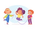 Happy Boy and Girl Playing Game Skipping Rope Having Fun Vector Illustration