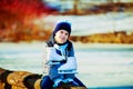 Happy boy going ice skating Royalty Free Stock Photo