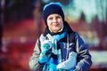 Happy boy going ice skating Royalty Free Stock Photo