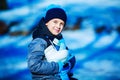 Happy boy going ice skating Royalty Free Stock Photo