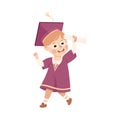 Happy Boy Graduating Wear Purple Gown and Graduation Cap Hold Diploma Vector Illustration