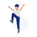 Happy Boy Happily Jumping, Smiling Teen Schoolboy Having Fun Vector Illustration