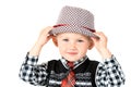 Happy boy in hat studio shot isolated on a white background Royalty Free Stock Photo