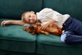 Portrait of a young boy with his dog Royalty Free Stock Photo