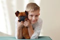 Portrait of a young boy with his dog Royalty Free Stock Photo