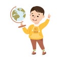 Happy Boy Holding Earth Globe, Save the World, Ecology Concept Cartoon Vector Illustration Royalty Free Stock Photo