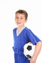 Happy boy holding soccer ball Royalty Free Stock Photo