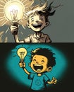 Happy Boy Holdings Light bulb for creativity and idea concept, illustration set