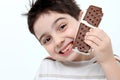 Happy Boy with Ice Cream Sandwich Royalty Free Stock Photo