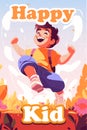 Happy boy jumping in the air. Happy childhood. Vector illustration Royalty Free Stock Photo