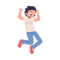 Happy Boy Jumping High with Joy and Excitement Feeling Freedom Vector Illustration Royalty Free Stock Photo