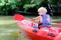 Happy boy kayaking on the river Royalty Free Stock Photo