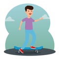 happy boy kid playing with skateboard Royalty Free Stock Photo