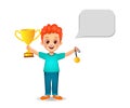 Happy boy kid with trophy cup and medal vector Royalty Free Stock Photo