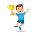 Happy boy kid with trophy cup vector Royalty Free Stock Photo