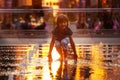 Happy boy play water Philadelphia square fountain Royalty Free Stock Photo