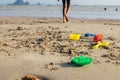 Happy boy playing beach toy and splashing in the sea beach Royalty Free Stock Photo