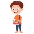 happy boy playing drum, little drummer on music performance, cartoon vector illustration Royalty Free Stock Photo